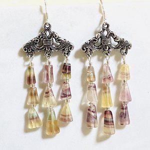 2/20$, Natural Gemstone Fluorite Christmas Tree Chandelier Earrings